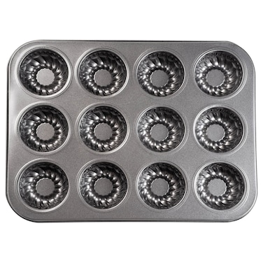 Mini Bndt Cake Pan, Nonstick Brownie Bowl Pan 12-Cavity Fluted Small Round Cake Tray Shortcake Pan Mold for Fall Baking Thanksgiving Muffin Bavarois, Carbon Steel Cake Pan