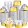 Gejoy 400 Pcs Aluminum Foil Baking Cups 5 oz Disposable Ramekins with Lids Mini Cupcake Liners Creme Brulee Muffin Pans Mold Dessert Tin Container for Christmas Wedding Birthday Party(Gold)