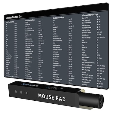 Rinaze Large Gaming Mouse Pad, Excel Shortcuts Desk Mat Pad, Anti-Slip Keyboard Pad with Multifunctional, Comfortable XXL Mousepad for MacBook, Laptop, Gaming PC, Office Desk Accessories - Grey