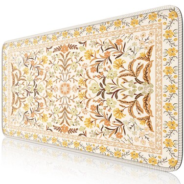 iCasso Desk Matt for Desktop, Desk Mat, Cute Desk Pad Mat, XXL Large Mouse Pad for Desk, Anti-Slip Big Mousepad with Stitched Edges, Keyboard Pad Mouse Mat for Computer (Yellow Floral)