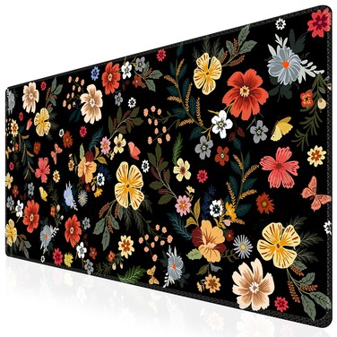 iCasso Desk Mat, Desk Matt for Desktop, Cute Desk Pad Mat, XXL Large Mouse Pad for Desk, Anti-Slip Big Mousepad with Stitched Edges, Keyboard Pad Mouse Mat for Computer, Work, Gaming (Floral)