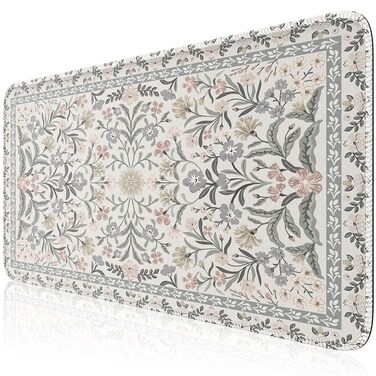 HAOCOO Floral Desk Mat, Large Mouse Pad for Desk, Extended Gaming Mouse Pad XXL, Big Desk Mouse Pad with Non-Slip Rubber Base, Waterproof Mouse Mat for Desk with Stitched Edges for Office (Grey)