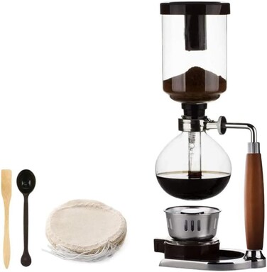 5 Cup,Siphon Coffee Maker with Wooden Handle ，syphon coffee brewer，coffee siphon，Vacuum Brewer Pot, Japanese Syphon Machine, Glass Drip Coffee Maker Set,Comes With 10 Sheets Of Coffee Filter Cloths