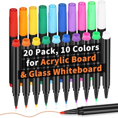 20 Liquid Chalk Markers for Acrylic Fridge Calendar Clear Glass Dry Erase Board Refrigerator White Board Mirror Window Wet Erase Markers Ultra Fine Point Erasable Bulk Thin Dry Erase Markers Fine Tip