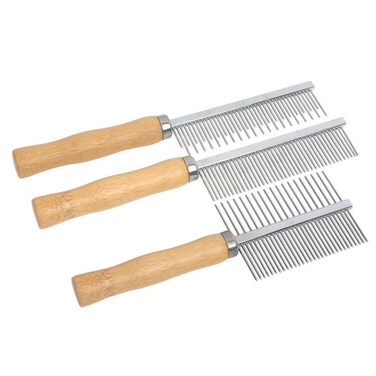 SEIFUD Professional Metal Dog Grooming Comb   3 PCS Wooden Handled Pet Comb for Dogs and Cats   Removes Tangles, Dematting, Detangling   Great for Matted Hair