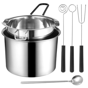 5 PCS Double Boiler Pot Set - Stainless Steel Double Boiler Melting Pot Set,Including 600 ML/0.6 QT and 1600 ML/1.7 QT Chocolate Melting Pots, Stainless Steel Pots, Spoon and Fork Tools for Melting