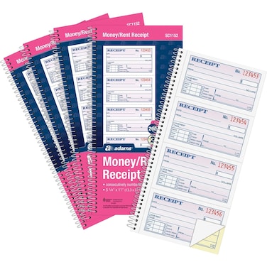 Adams SC1152PK Money Receipt Book,Spiral,2-Part,7-5/8-Inch x11-Inch (Pack of 5)