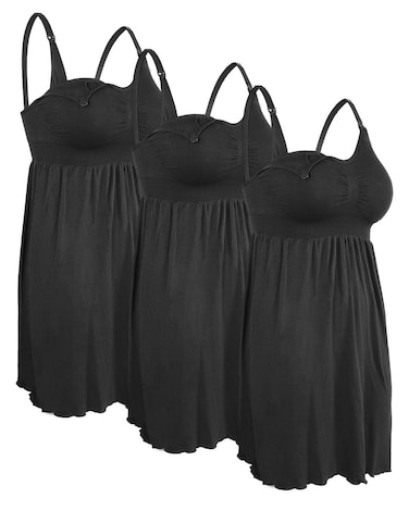 iloveSIA 3PACK Maternity Nursing Dresses Comfortable Breastfeeding Nightgowns for Labor, Delivery Postpartum Hospital Wear Black+Black+Black Size XL