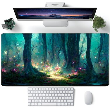 Forest Desk Mat Blue Green Mouse Pad Large Desk Pad Desk Mats On Top of Desks Laptop Computer Keyboard Mouse Mat Full Desk Gaming Mousepad XXL 31.5''X 15.7'' Deskpad Deskmat Cute Desk Accessories