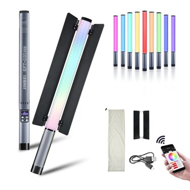 JINBEI EFT-220 RGB Handheld LED Light Stick, Light Wand Photography with APP Control &amp; Metal Barndoor, Built-in 3000mAh Battery, Portable Dimmable 2700K-7500K, TLCI＞98, 21 FX Lighting Effects