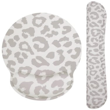 Seorsok Cute Mouse Pad Wrist Support Keyboard Wrist Rest Set, Ergonomic Mouse Pad with Non-Slip Base for Office Gaming Working Computers,Easy Typing &amp; Pain Relief Mouse Mat,Grey Leopard