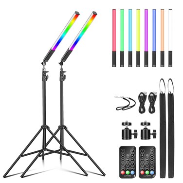 2 Pack RGB LED Video Light Wand Stick, LUXCEO Photography Studio Lighting Kits with 29" to 81" Tripod &amp; Remote Control, Dimmable Photography Light Wand 36 Colors 3000K-6000K