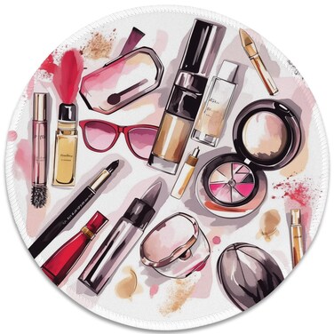 Chic Beauty Essentials Illustration Mouse Pad - Glam Up Your Workspace, Stitched Edges Non-Slip Rubber Base Mouse Pads for Computers Laptop