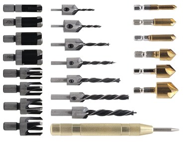 Aracombie 23 Pack Wood Chamfer Tool Set, Included 8pcs Wood Plug Cutter Drill Bit Set, 7pcs Three Pointed Countersink Drill Bit, 6pcs Countersink Drill Bits (5 Flute, 90 Degree), L-Wrench &amp; Automatic
