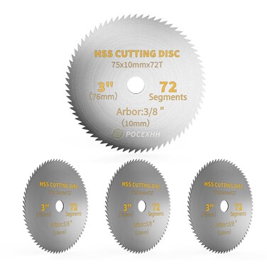 3Pcs 3inch HSS Circular Saw Blades, 72 Teeth, High Speed Steel Cutting Discs with 3/8 Inch Arbor, for Rotary Tools, Wood, Plastic Cutting