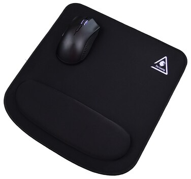 Flex Gaming Mouse Pad with Wrist Support - Large (12.6 x 13 inches) Black Cloth Mousepad   Stitched Edges   Non-Slip Rubber Base   Ergonomic Foam Wrist Rest (Large)
