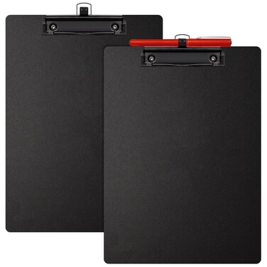 wexpw 2 Pack Plastic Black Clipboard with Pen Holder Black A4 Letter Size Clipboards with Pen Holder Plastic Clipboard Holder with Low Profile Clip Plastic Clipboards for Classrooms Offices