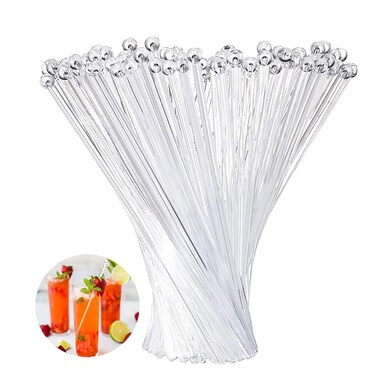 200 Pieces Ball Head Stirrer Disposible Plastic Round Top Crystal Swizzle Sticks, Crystal Cake Pops, Cocktail Coffee Drink Stirrers (Clear)