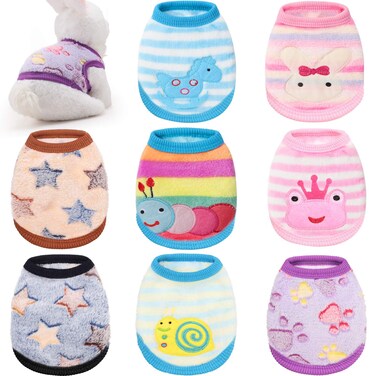 Geyoga 8 Pieces Warm Pet Shirts for Dog Rabbit Cat Puppy Bunny Clothes with Caterpillar Star Pattern Cute Soft Flannel Pet Sweater Comfortable Pet Costume Boy Girl Kitten Puppy Chihuahua Animals (XXS)