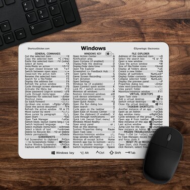 Synerlogic Windows 10/11 Ultimate Keyboard Shortcut Reference Guide Mousepad V2.0 (White)