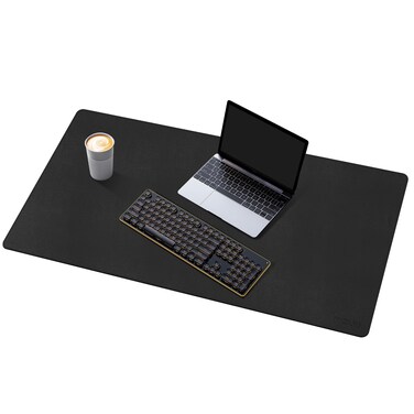 Mydours Extra Large Desk Pad, 36"x16" Long PU Leather Computer Laptop Keyboard Mat with Suede Base, XL Large Waterproof Desk Blotter Pad for Office/Home, Extended Desktop Protector Mat (Black)