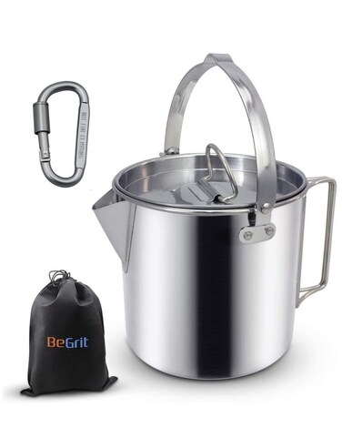 BeGrit Camping Coffee Pot Camping Pot Tea Kettle Stainless Steel Hiking Pot Portable Percolator Coffee Pot with Handles and with Lids for Camping Hiking Picnic