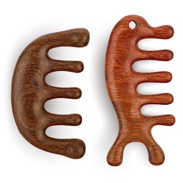 Lusofie Wooden Scalp Massager Comb (2 Count), Natural Wood, Anti-Static, Meridians Scalp Massage, Hair/Face/Head Massage Tool, Acupuncture Points Stimulation, Stress Relief, Portable