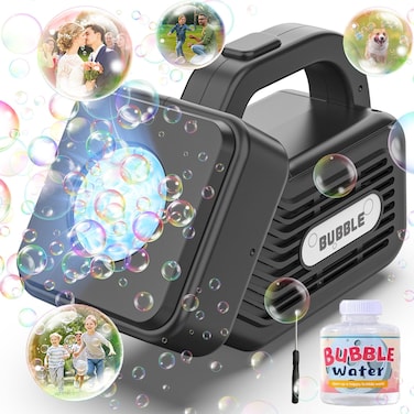 Portable Automatic Bubble Machine, Battery Operated Bubble Blower with Light Effect, 20000+ Bubbles Per Minute Bubbles for Kids Toddlers, Bubble Maker Bubble Toys for Indoor Outdoor Birthday Gift