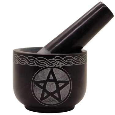 KC KULLICRAFT Mortar and Pestle Set Unique - Black Pestle and Mortar Bowl Solid Stone Grinder for Herbs Spice Guacamole Garlic Ginger Root