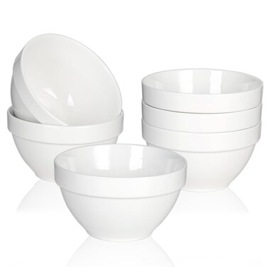 HAPPY KIT Ceramic Bouillon Cups, Ice cream Bowls 10 Ounce,Small Dessert Bowls 4.5 Inch Bowls For Dipping, Fruit, Snack, Side Dishes For Kitchen - Set of 6,White