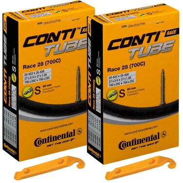 Continental Race 28" 700x20-25c Inner Tubes - 60mm Presta Valve (Pack of 2 Tubes w/Conti Tire Levers)