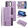 UEEBAI Wallet Case for iPhone 12 Mini 5.4 inch, Retro 9 Card Holder Slots Zipper Pocket Handbag Case PU Leather Magnetic Closure Kickstand with Wrist Strap TPU Shockproof Flip Case - Glitter Purple