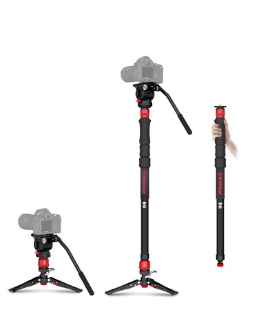 IFOOTAGE Cobra 3 Strike Monopod with Feet,Portable Travel Monopod for Camera A150S Ⅲ with Pan Tilt Head K5S,Pedal Design Base,One-Click to Extend Height 59"/150cm,Payload 11lbs/5KG