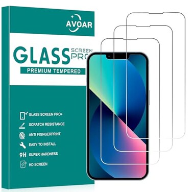 AVOAR 3 Pack Screen Protector for iPhone 14/iPhone 13/iPhone 13 Pro, for iPhone 13 Screen Protector, 6.1 Inch 9H HD Full Clear Screen Tempered Glass Protection, Anti-Scratch, Case Friendly