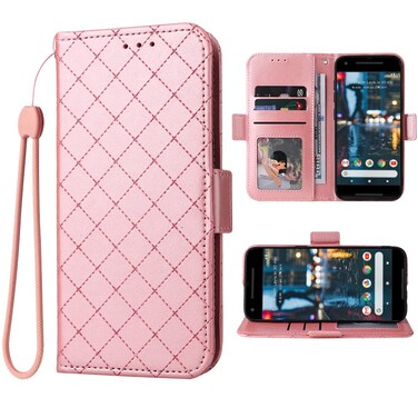 Compatible with Google Pixel 2 XL Wallet Case Wrist Strap Lanyard and Leather Flip Card Holder Stand Cell Accessories Mobile Folio Phone Cover for Pixle 2 XL Pixel2XL Pixel2 LX Women Men Pink