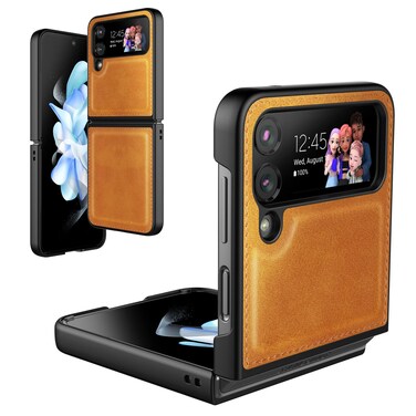 Foluu for Samsung Galaxy Z Flip 4 5G Case, Galaxy Z Flip 4 Leather Case, PU Leather + Hard PC Shell Ultra Thin Slim Durable Protective Phone Case Cover for Samsung Galaxy Z Flip 4 5G 2022 (Yellow)