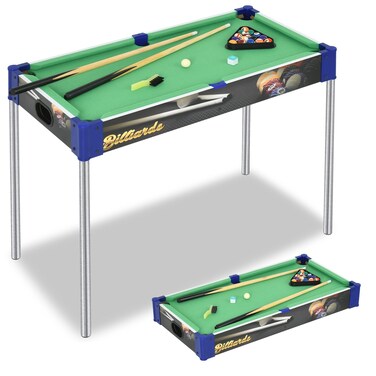 RAYKEEP 32&rdquo; Mini Pool Table, Removable Portable Billiards Table for Kids Adults, Compact and Space Saving Pool Table with 2 Cues, 16 Balls, Triangle, Chalk, Brush for Family Indoor Game(Green