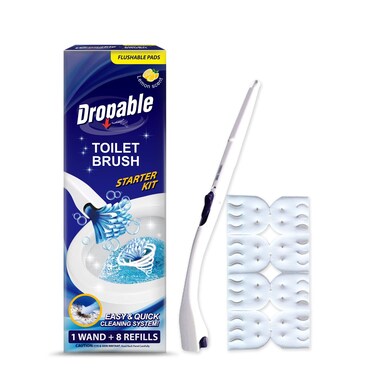 Disposable Toilet Brush flushable Refill, Lemon Scent - Stick and 8 Refills (Flushable)