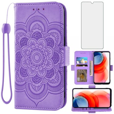 Asuwish Compatible with Moto G Play 2021 Wallet Case and Tempered Glass Screen Protector Leather Flip Credit Card Holder Cell Phone Cover for Motorola GPlay2021 6.5 XT2093DL XT2093-7 Women Men Purple
