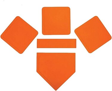 Bkkack Baseball &amp; Softball Base Set 5 Piece Rubber Field Bases for Kids &amp; Adults Throw Down Bases for Baseball, Softball, Teeball, Kickball, Backyard, Practice (5pcs-Orange)