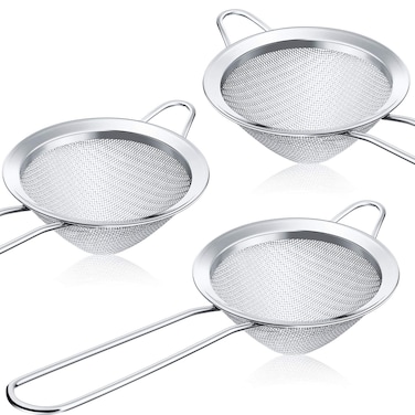 3 Pieces Tea Strainers Cocktail Strainer Stainless Steel Fine Mesh Strainer Colander Conical Food Loose Tea Strainer Practical Bar Strainer Tool (Silver,3.3 Inches)