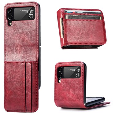 CCSamll Wallet Case for Samsung Galaxy Z Flip 4 with Card Holder, Business Style Premium Leather for Women Men Protective Phone Case Cover for Samsung Galaxy Z Flip4 5G DK Red