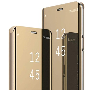 S22 Ultra Leather Case Compatible with Samsung Galaxy S22 Ultra 5G Phone Case Clear View Makeup Mirror Flip Cover, S22 Ultra Case with Kickstand Shockproof Protective Cover for Samsung S22 Ultra 5G