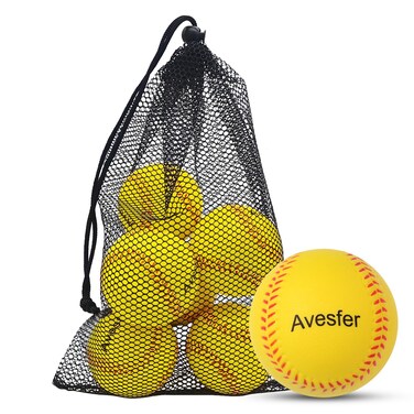 Avesfer Foam Baseballs 6-Pack - Soft Baseball Training Balls for Safe Play, Indoors Outdoors, Ideal for Kids, Youth, Teenagers,Adults with Drawstring Bag for Easy Carry &amp; Storage