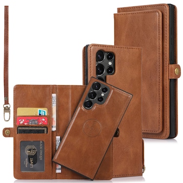 Asuwish Phone Case for Samsung Galaxy S23 Ultra 5G Wallet Detachable Cover with Leather Flip Credit Card Holder Magnetic Back Mobile Cell Accessories S23Ultra 23S S 23 23Ultra 6.8 inch Women Men Brown