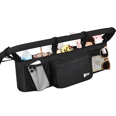 ZZM Double Stroller Organizer for Bob Duallie and Baby Jogger City Mini GT2, Double Baby Stroller Accessories with 2 Cooler Pockets, Parent Console Double Jogging Stroller Organizer(Empty Bag)
