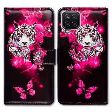 Bcov Case for Galaxy A12, White Tiger Butterfly Leather Flip Phone Case Wallet Cover with Card Slot Holder Kickstand for Samsung Galaxy A12 2021