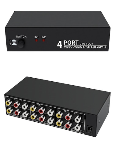 Suckoo 3RCA AV Audio Video Switcher Splitter 2 in 4 Out 2 in 2 Out DVD Player Game Console TV Box External TV Monitor Projector Stereo Amplifier Adapter Composite AV Selector Switch Box