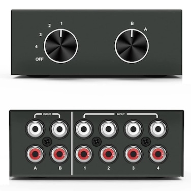 4 Way RCA Switcher 2 in 4 Out L/R Sound Channel Bi-Directional Audio Swith Splitter for DVD Stereo Speaker CD Player