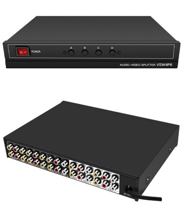 Suckoo 3RCA AV Audio Video Switch Splitter 4 in 6 Out 4 in 4 Out DVD Player Game Console TV Box External 6 Port TV Monitor Projector Stereo Headphone Adapter Composite AV Selector Switch Box